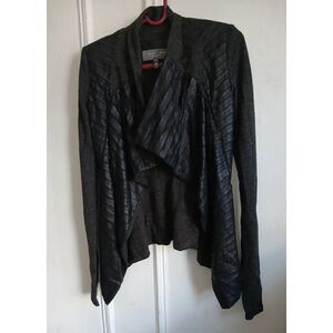 Sachin babi womens small wool lamb leather gray black sweater open front jacket